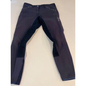 Cavallo Womens Riding Breeches With Full Seat Grip Size 28 Purple/Black Stretchy